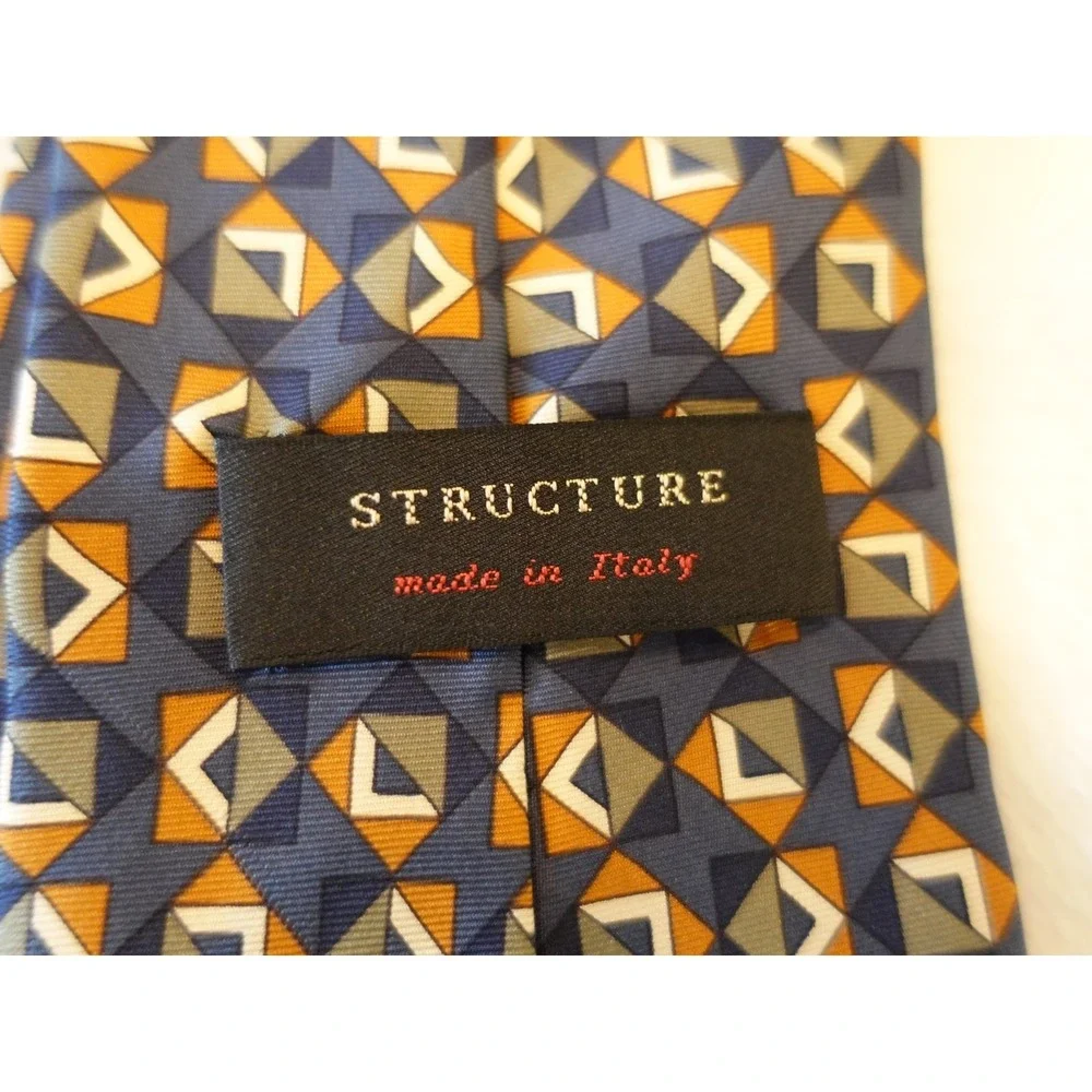 Vintage 90s Structure Abstract Geometric Silk Neck Tie USA Blue Triangle‎ Y2K